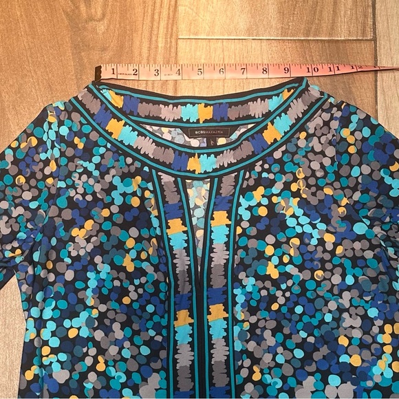 BCBG Max Azria Blue Dot Shift Dress Size Small 3/4 Sleeve Knew Length Black - Picture 10 of 11